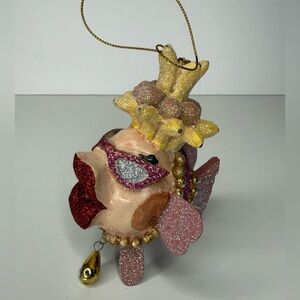 Katherine’s Collection Pink Kissing Mardi Gras Fish Banana Hat Ornament